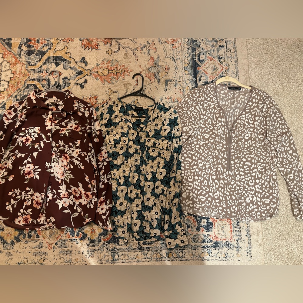 3 work shirts. All fit like medium. In excellent condition! Smoke/pet free.